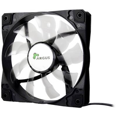 En sort computerkøler med hvide rotorblade. I midten står logoet 'ARGUS'.