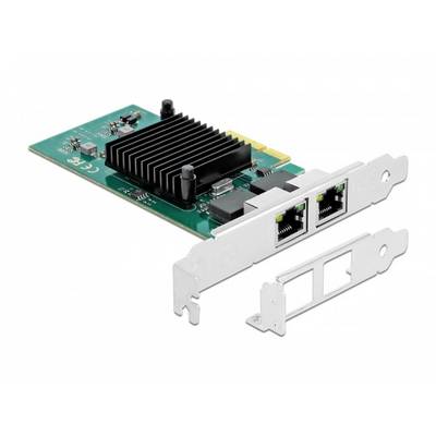 Netværkskort med to Ethernet-porte, køleplade og udskiftelig frontpanel. Bruges til udvidelse af netværksforbindelser.