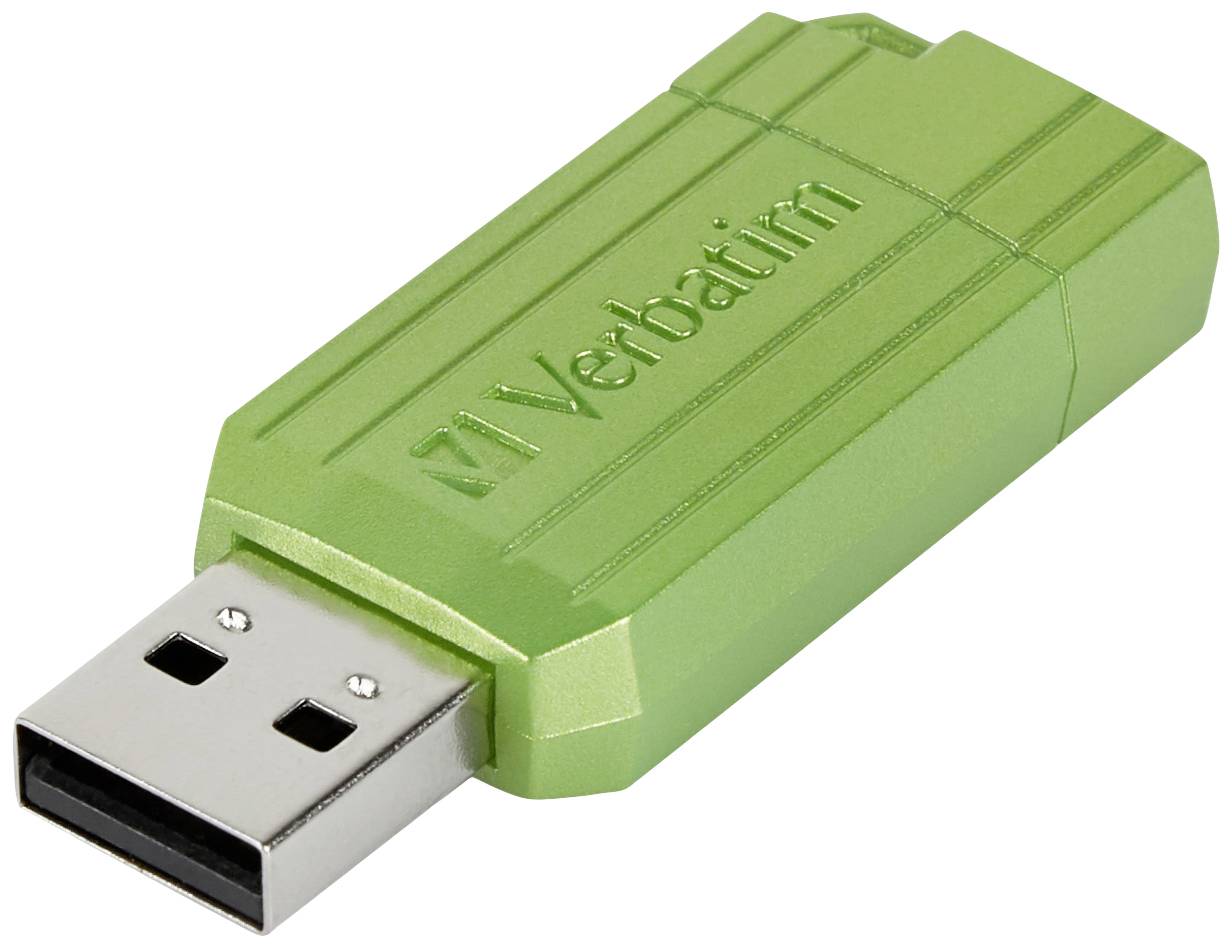 En grøn USB-stik fra mærket Verbatim, kompakt og bærbar, egnet til at gemme og transportere digitale data.