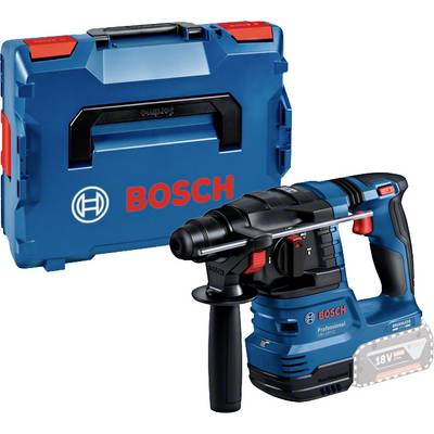 Bosch akku-borehammer, model til professionel brug i blå og sort. I baggrunden en blå Bosch-værktøjskasse.