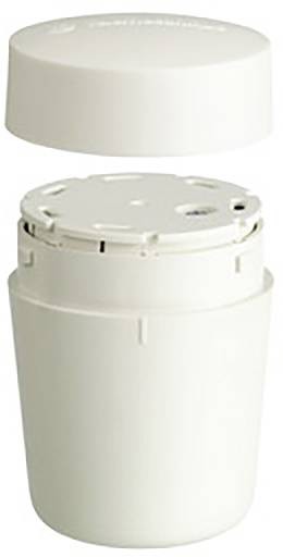 En åben, hvid plastikbeholder med fjernet låg. Beholderen har et enkelt, cylindrisk design.