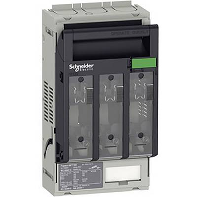 Kabinet til en elektrisk kontaktenhed med tre sikringskontakter, mærket 'Schneider Electric', synligt på forsiden.