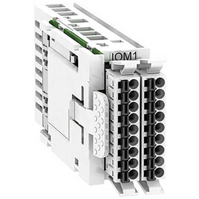 Et hvid-grå elektronisk komponent mærket 'IOM1' med flere stikforbindelser, anvendt i elektriske tavler.