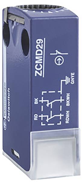 Sensor 'ZCMD29' fra Omron i et blåt hus. Viser skiftsymboler og forbindelsesdiagram på forsiden.