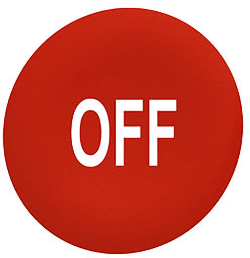 En rød cirkel med det hvide ord 'OFF' i midten, som symboliserer en enheds slukkede tilstand.