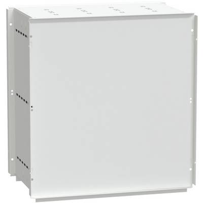 Metalkassekabinet med ventilationssprækker i siden. Enkelt, rektangulært design, egnet til elektroniske anvendelser.