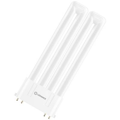 Et hvidt, lavenergisk LED-armatur fra Ledvance med to parallelle rør og fire ben til indsætning i en lampe.