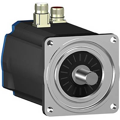En sort elektromotor med en cylindrisk aksel og to metalliske tilslutninger på toppen.