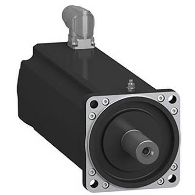 En sort elektromotor med et cylindrisk hus og en tilslutningsboks på toppen.