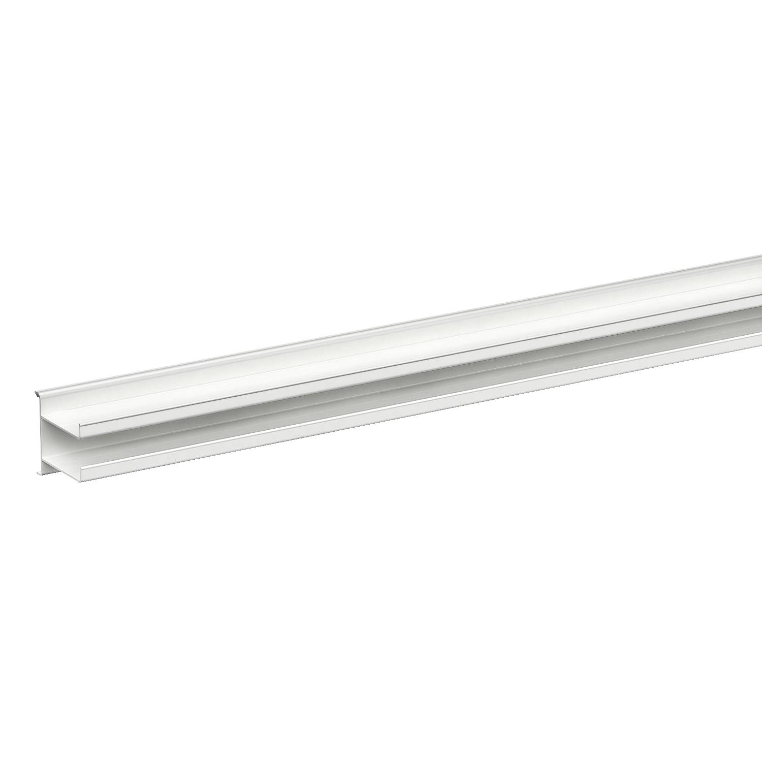 Enkelt hvid LED-skinne med smal profil, ideel til diskret loftsmontering eller indirekte belysning.