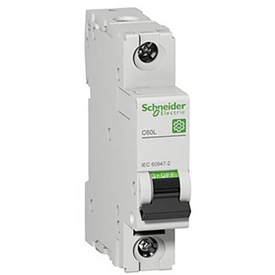 En automatisk effektafbryder fra Schneider Electric, model C60L, med grøn 'OFF'-knap og IEC 60847-2 standard.