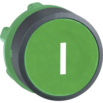 Grøn rund kontakt med et hvidt 'I'-symbol i midten, som indikerer tændt tilstand.