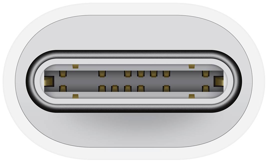Nærbillede af en USB-C-port. En oval, symmetrisk stik med metalforbindelser indeni, bruges til dataoverførsel og opladning.