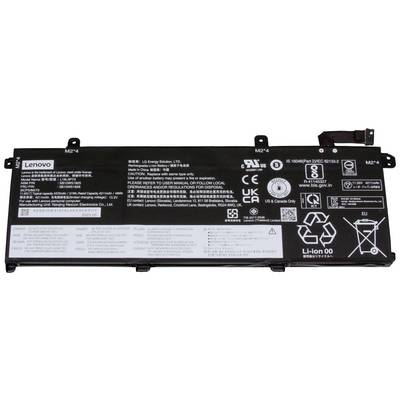 Laptop-batteri med labelinformation: Producent Lenovo, kapacitet 54,5 Wh, spænding 7,68 V. Sikkerheds- og bortskaffelsesanvisninger er trykt på.