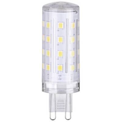 En energibesparende LED-armatur med et klart hus og synlige gule LED-chips indvendigt. Velegnet til moderne belysningssystemer.