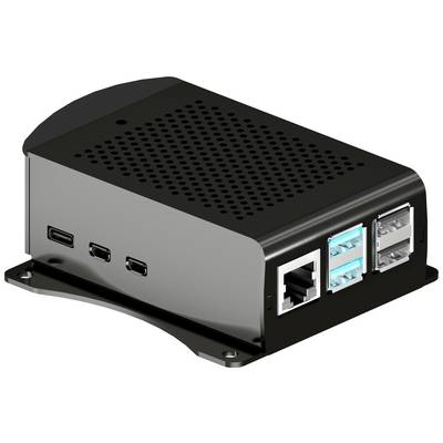 En lille computer med sort kabinet, flere USB-porte og en Ethernet-port, velegnet til DIY-tekniske projekter.