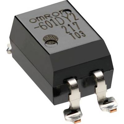 Elektronisk komponent med påskriften 'Omron -601DY2'. Den har to metalforbindelser og er rektangulær i formen.