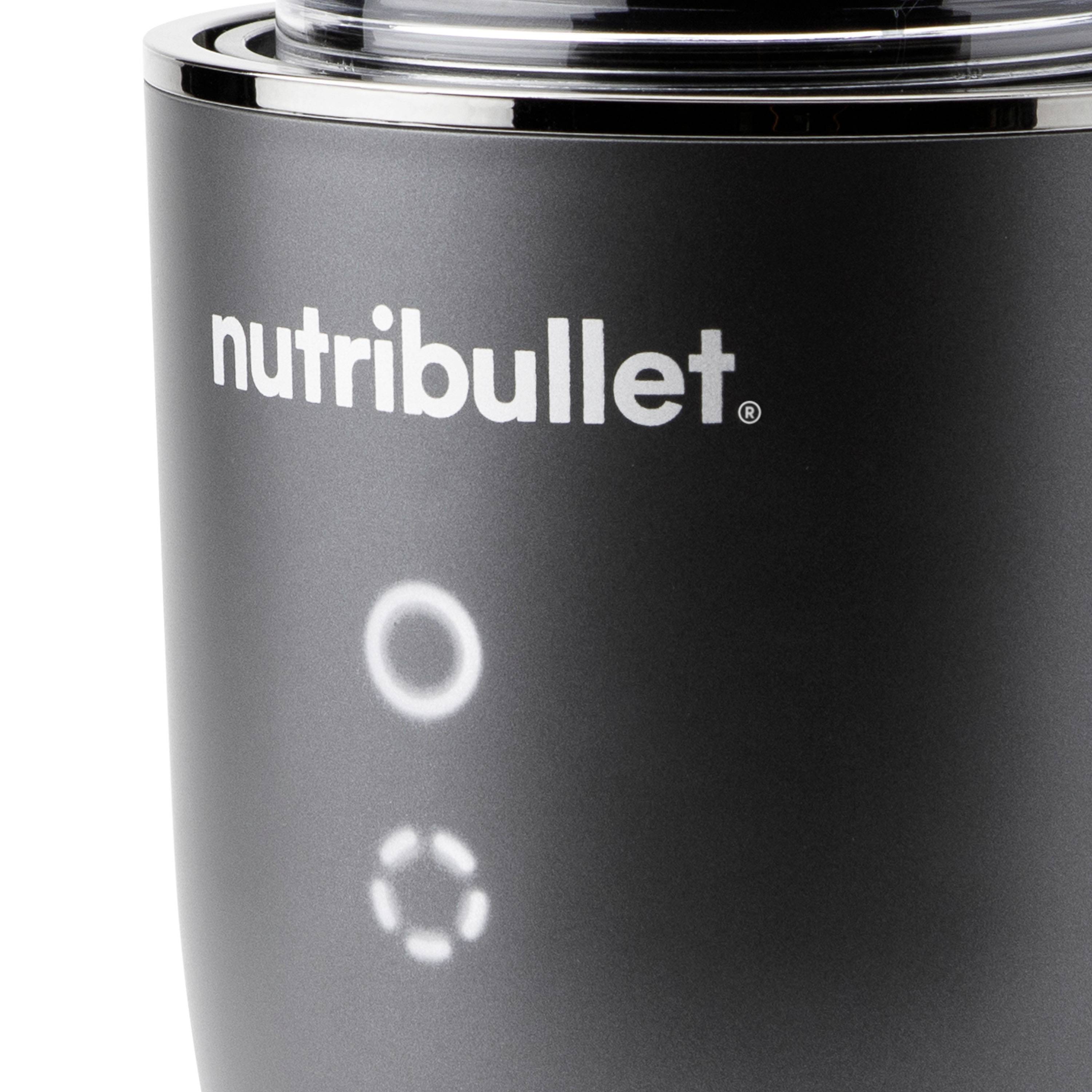 En sort blanderbeholder fra 'nutribullet' med to knapper på forsiden til forskellige indstillinger.