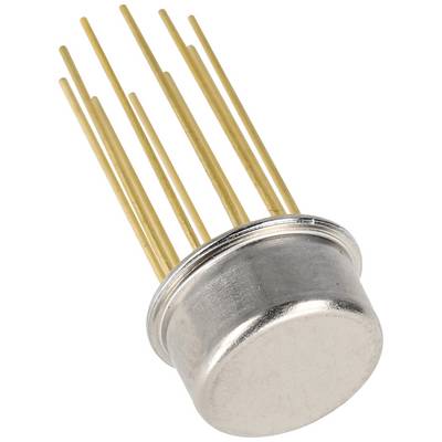 Et metalkarosseri med flere gyldne forbindelsesledninger. Muligvis en elektronisk komponent som en transistor eller sensor.
