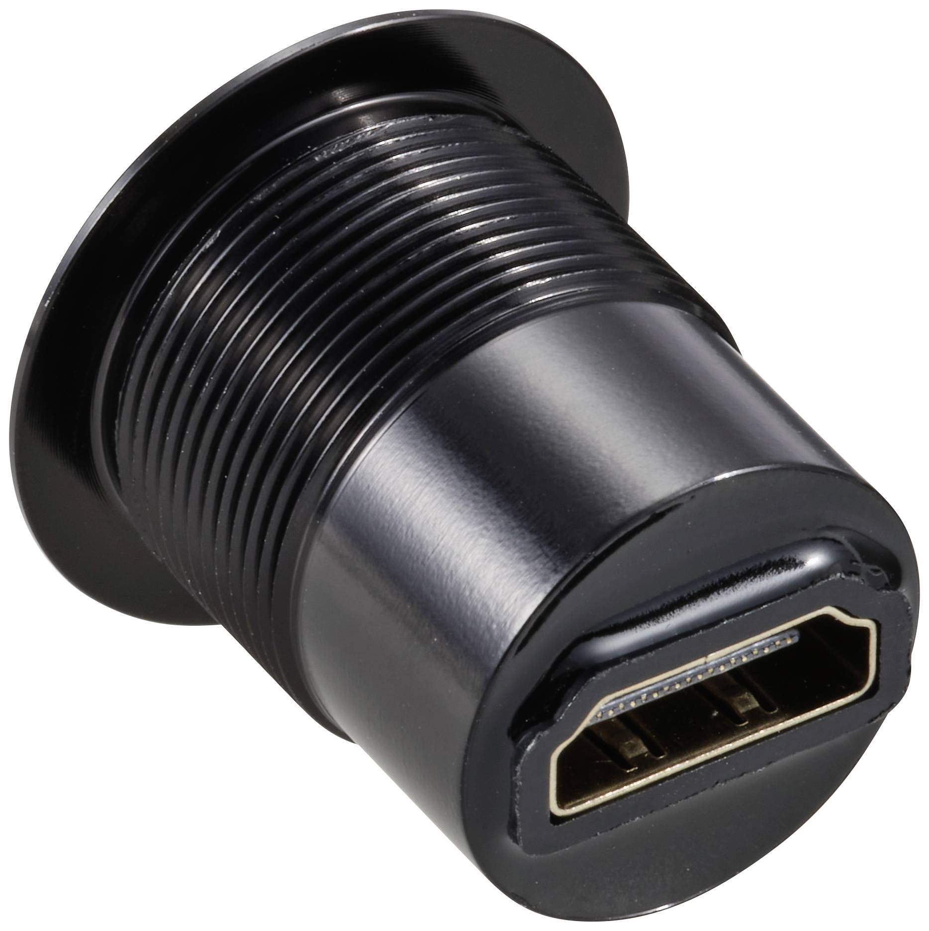 Sort HDMI-stik, typisk bruges til audiovisuelle forbindelser i underholdningselektronik eller computere.