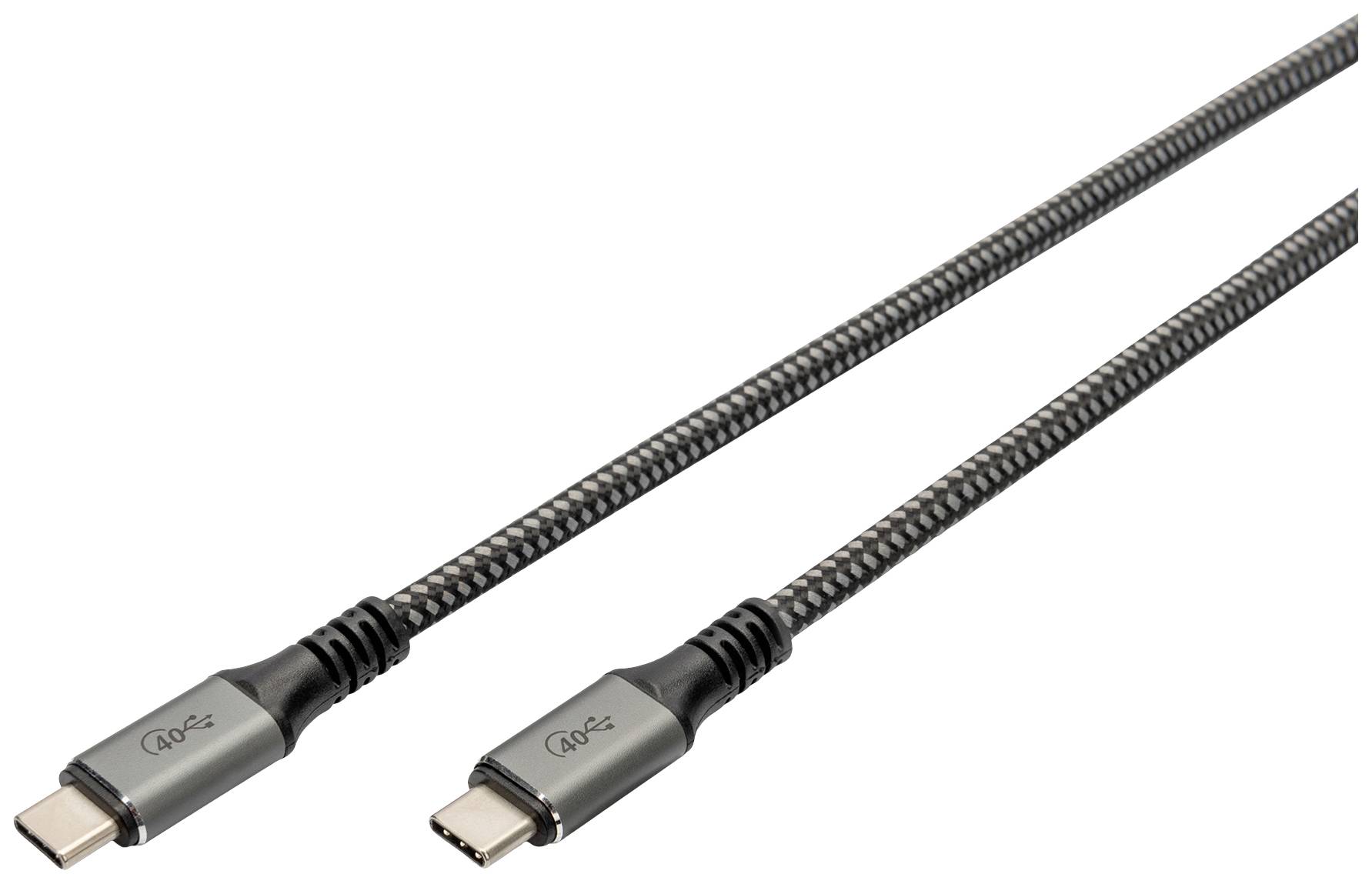 Et USB-C-kabel med flettet design og USB-C-stik i begge ender, velegnet til dataoverførsel og opladning.