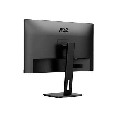 En sort computerskærm set bagfra med en stabil fod, modelnavnet 'AOC' øverst på kabinettet.