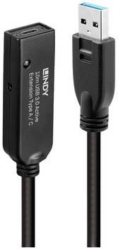 LINDY USB-kabel  USB 3.2 Gen1 USB-A-hanstik, USB-C® bøsning  10.00 m Sort  43376