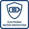 Et blåt motorsymbol inden for en skjold, hvorunder teksten 'Elektronisk Motorbeskyttelse' er placeret.