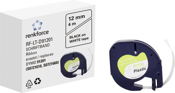 Renkforce RF-LT-D91201 Kompatibel erstatter DYMO LT - 91201  12 mm Båndfarve: Hvid Skriftfarve: Sort 4 m