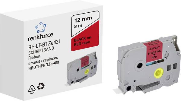 Renkforce RF-LT-BTZe431 Kompatibel erstatter Brother TZe-431  12 mm Båndfarve: Rød Skriftfarve: Sort 8 m
