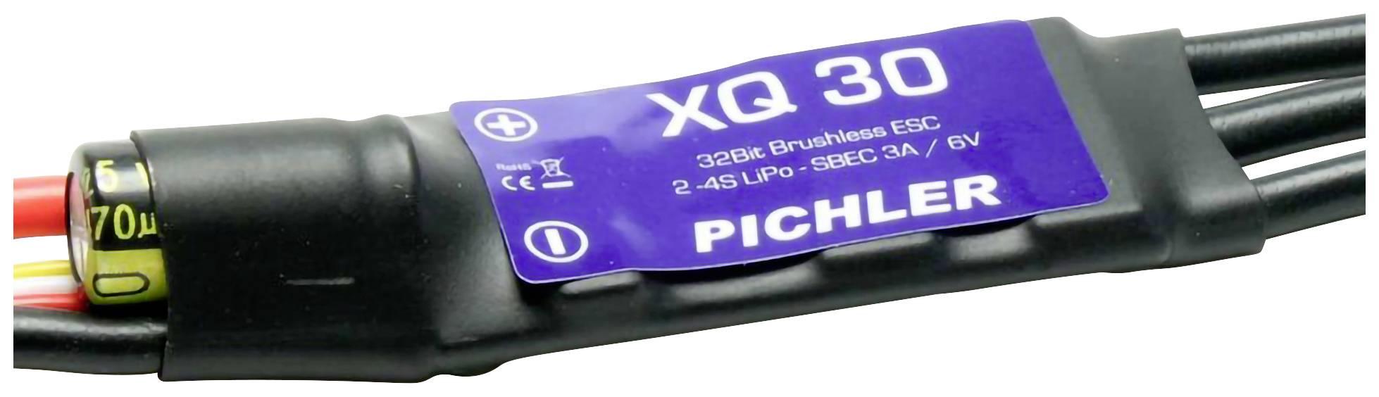 En elektronisk fartregulator (ESC) med påskriften 'XQ 30', til 2-4S LiPo-batterier, fra mærket Pichler.