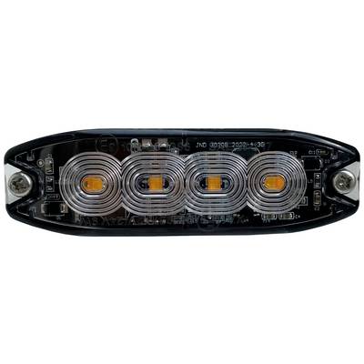 LED-lysmodul i en aflang sort holder, med fire orange lys og sølvfarvede skruer i enderne.