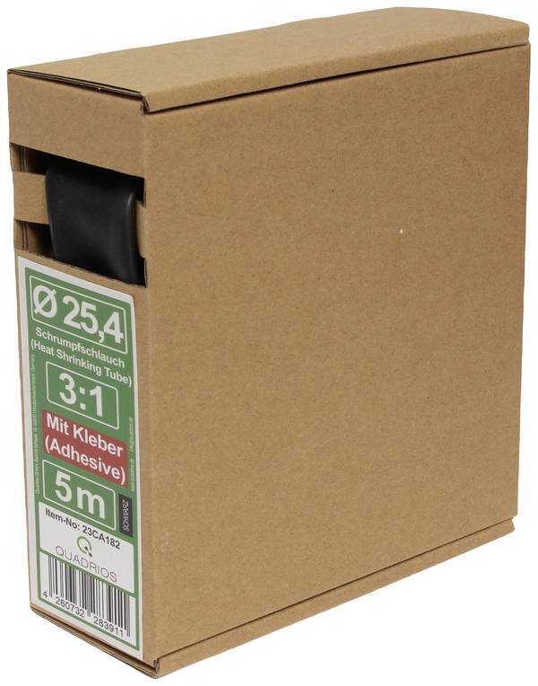 Quadrios 23CA182 Krympeslange med lim  Sort 25.4 mm  Krympningshastighed:3:1 5 m