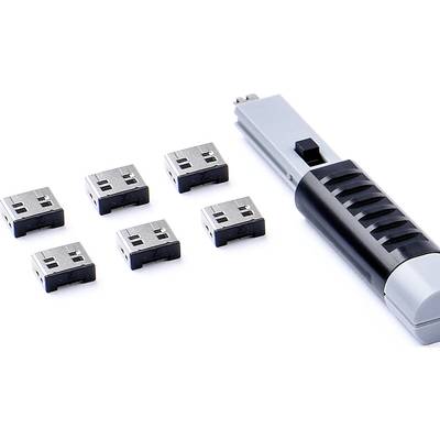 Elektrisk USB-lighter med seks udskiftelige hoveder placeret ved siden af hinanden, egnet til forskellige formål som gaskomfurer eller fyrværkeri.
