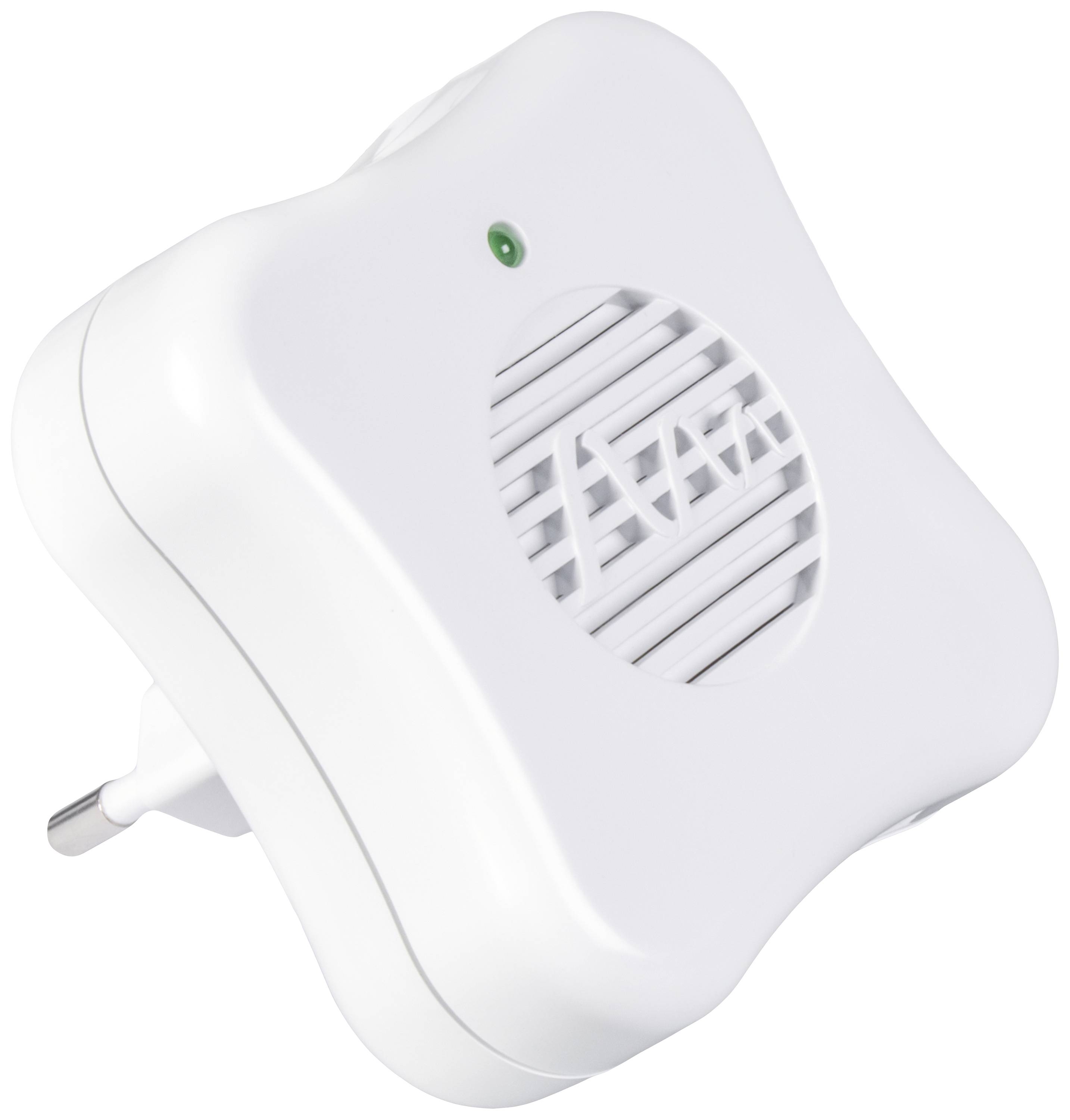 En hvid elektronisk sensorkontakt med ventilationsåbninger og en lille grøn LED-indikator på forsiden.