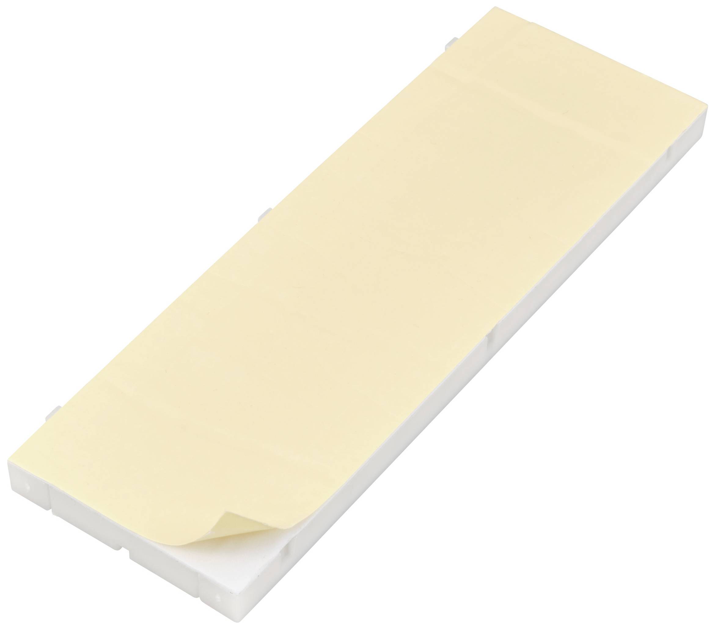En gul rektangulær Post-it-seddel med et bøjet hjørne dækker et hvidt rektangel.