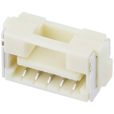 Beige plastikstik med flere tilslutninger og metalslids, bruges til elektrisk forbindelse i elektroniske enheder.