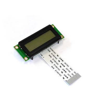 LCD-displaymodul med grøn baggrund og sort ramme, forbundet med et fleksibelt fladkabel til dataoverførsel.