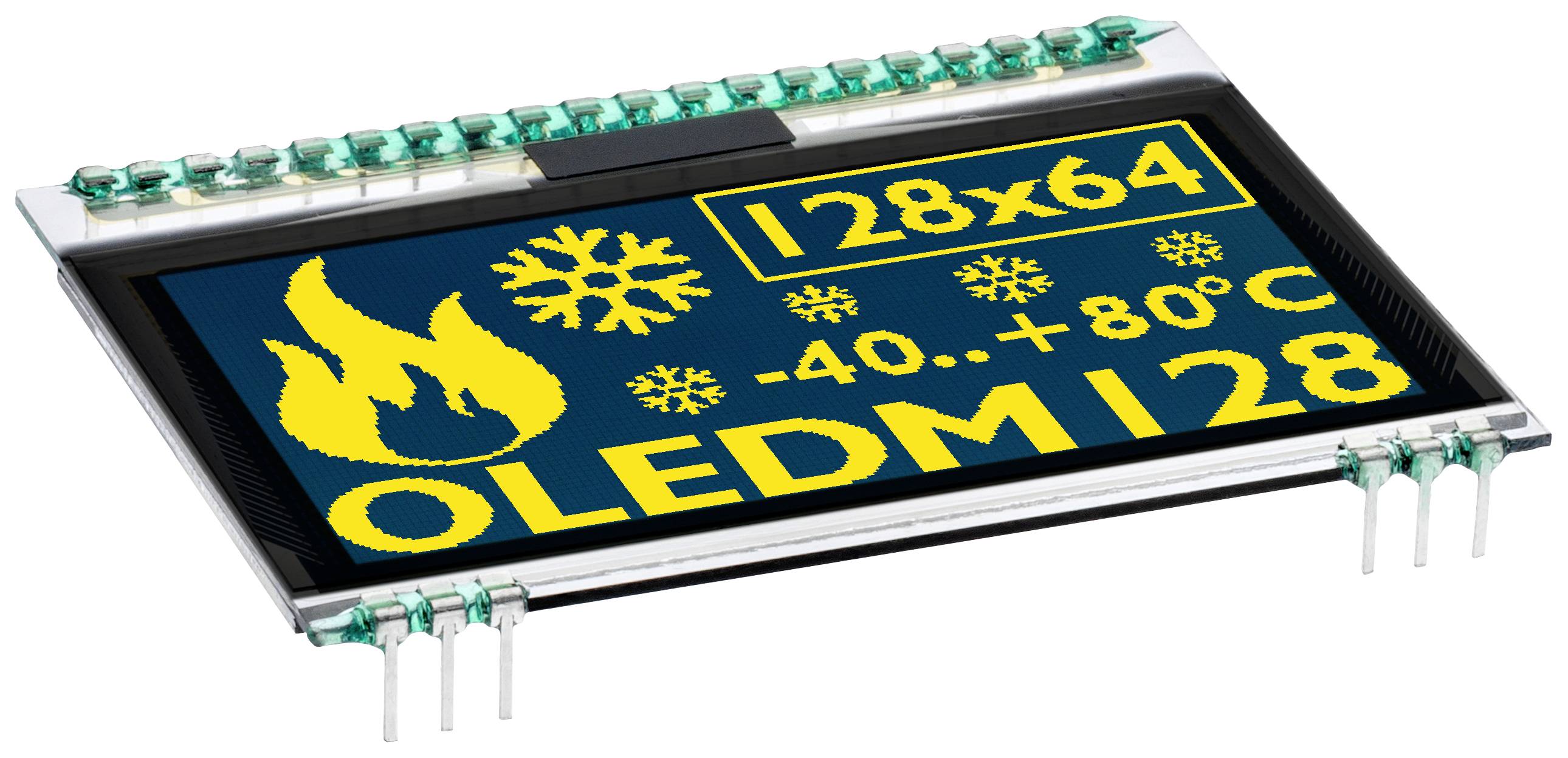 Display Elektronik Grafik-display Grøn-gul 128 x 64 Pixel (B x H x T) 67.80 x 48.00 x 2.1 mm