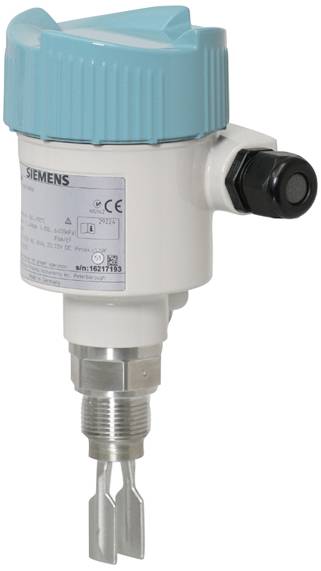 En niveausensor fra Siemens med blå afdækning og metalstang, egnet til måling af væskestande i tanke.