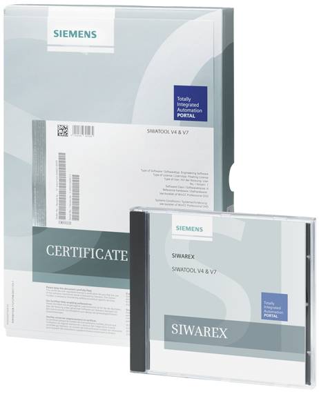 Siemens-certificatsæt og Siwarex-software-cd med betegnelsen 'SIWATOOL V4 & V7'.