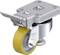 Svingehjul med gult hjul og grå kabinet, velegnet til montering på møbler eller transportudstyr.