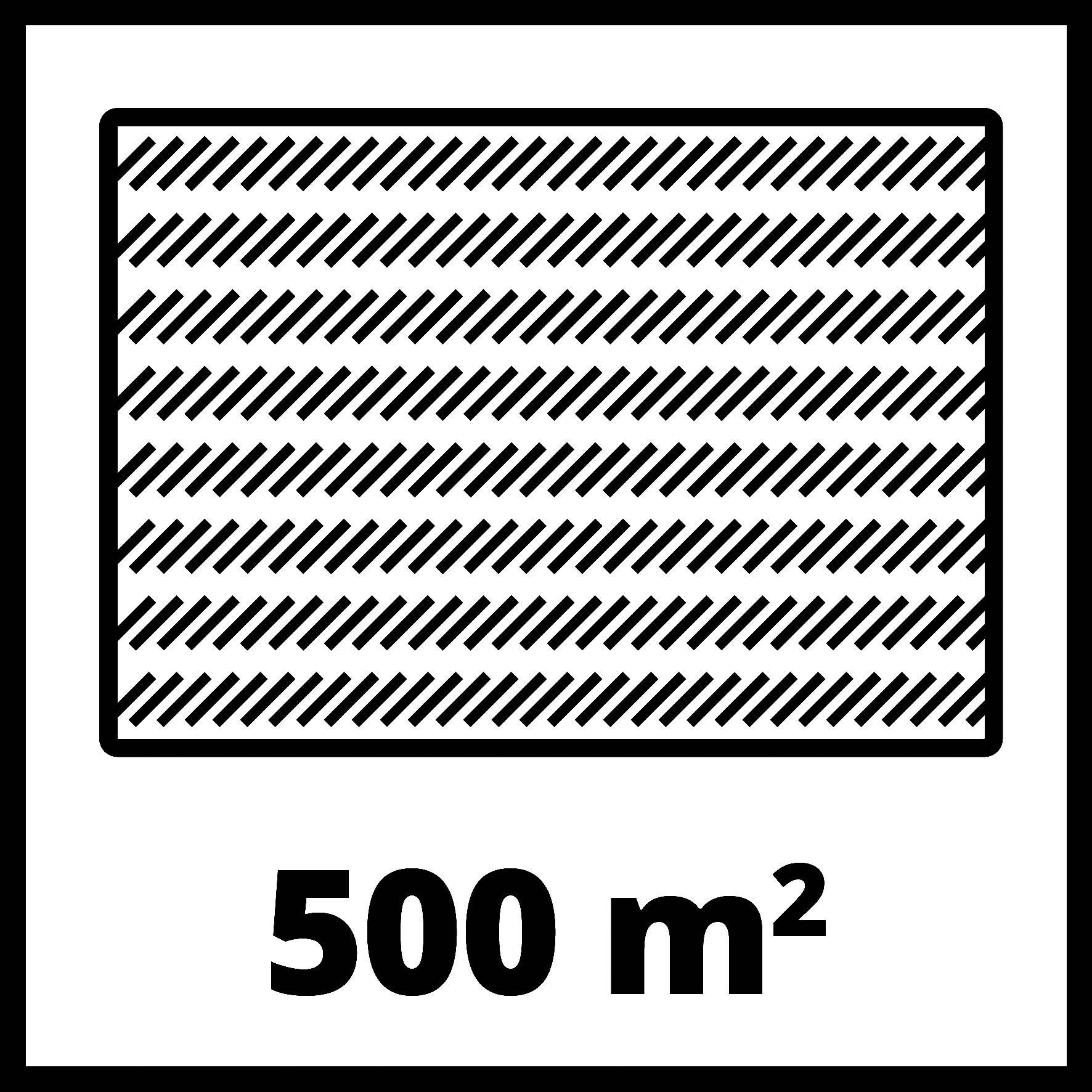 Et rektangel med diagonale skravurer, hvorunder der står '500 m²'.