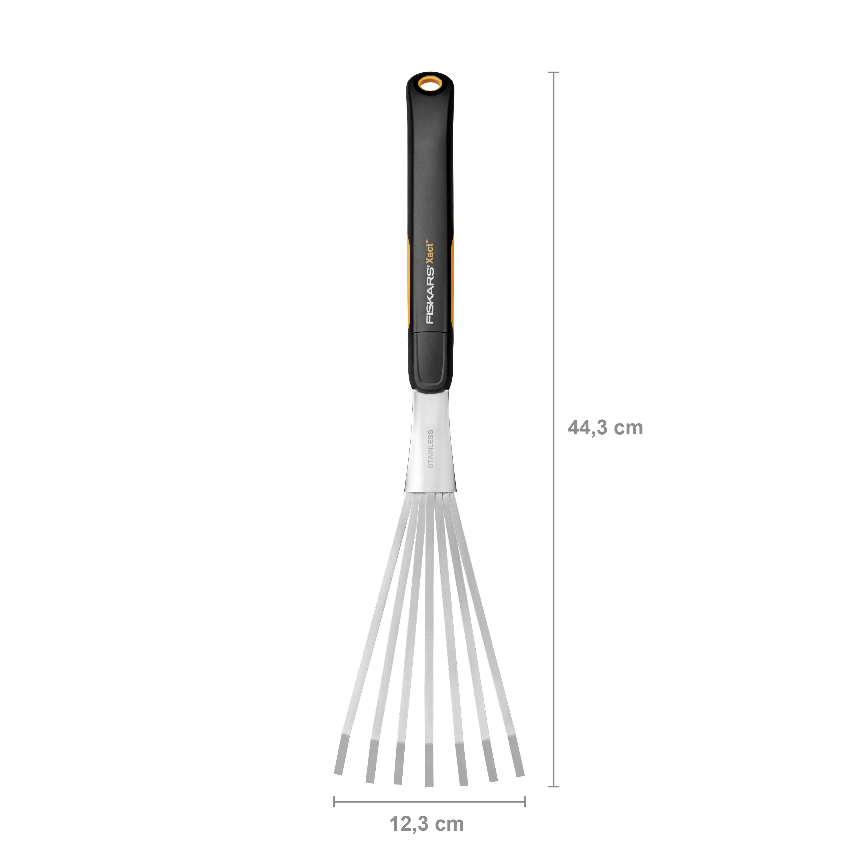 Haveredskab med sort greb, længde 44,3 cm, bredde 12,3 cm, velegnet til havearbejde.