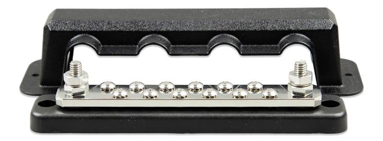 Metalplade med rækkeopstillede kugler, fastgjort på en sort plastikbholder.