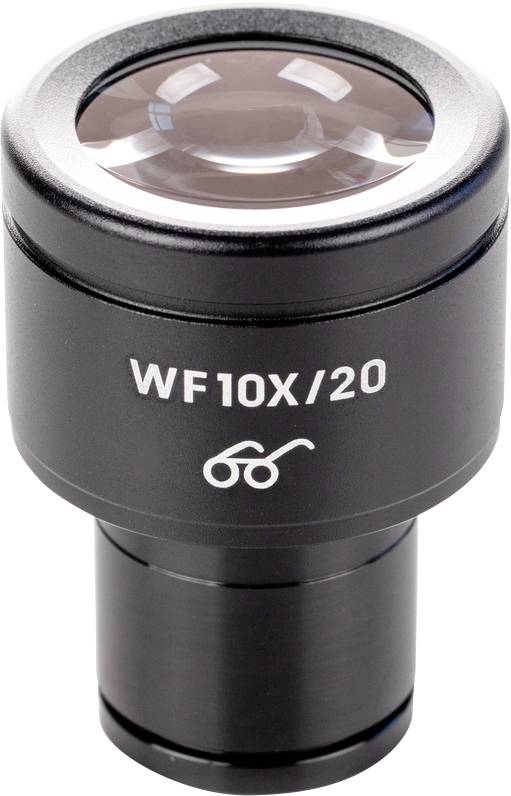Mikroskopokular med påskriften 'WF10X/20' og et brillesymbol, egnet til forstørrede observationer inden for optik.