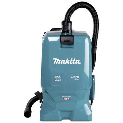 En blå støvsuger med påskriften 'Makita', udstyret med HEPA-filter og AWS-teknologi, til rent arbejde.