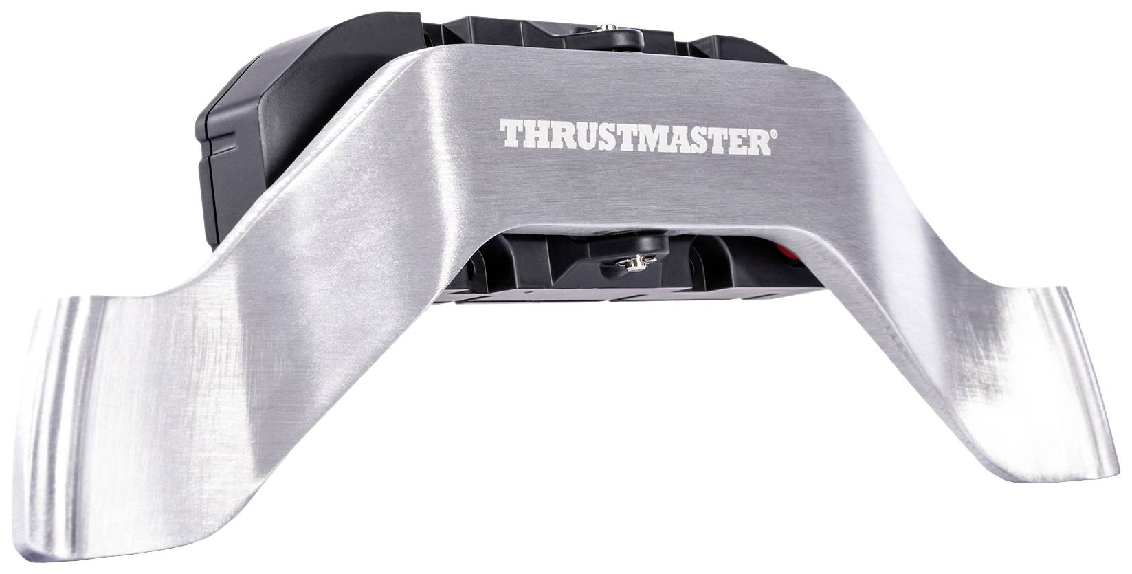 Thrustmaster metalrat-tilbehør med påskrift 'Thrustmaster'. Indeholder to store gearskiftepadler til simulationskørsel.