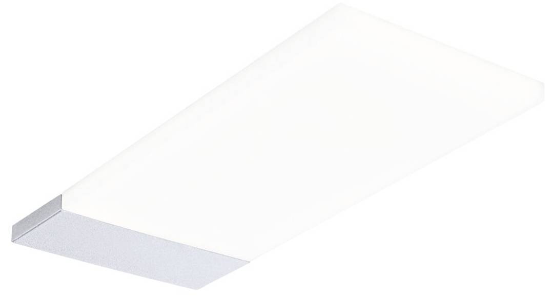 Et rektangulært, fladt loftarmatur med hvidt lys; moderne, minimalistisk design.