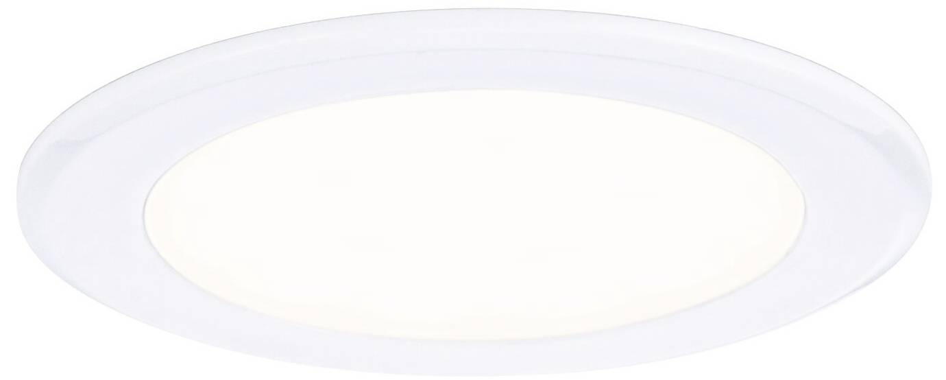 Rund, flad LED-loftslampe i hvid, velegnet til moderne indendørsrum.